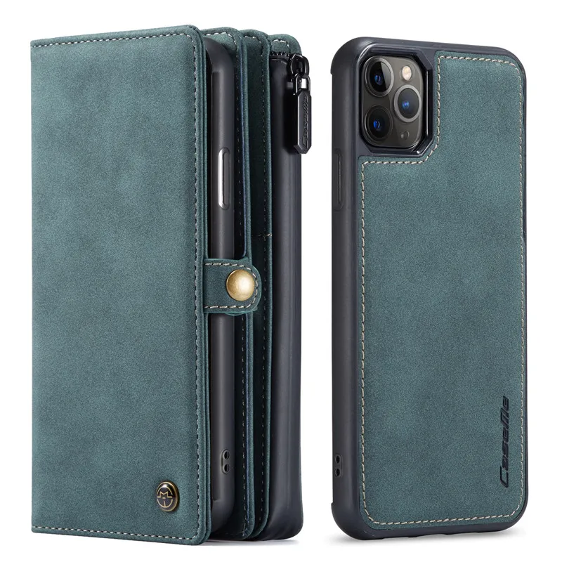 

Luxury Zipper Magnet Wallet Pouch Case For iPhone 12 11 Pro Max 12 Mini 7 8 Plus X Xs Xr Flip Leather Card Removable Phone Cover