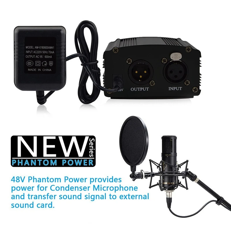 

Professional 48V Dc Phantom Power Supply Genuine Professional For Studio Recording Condenser Microphone Computer
