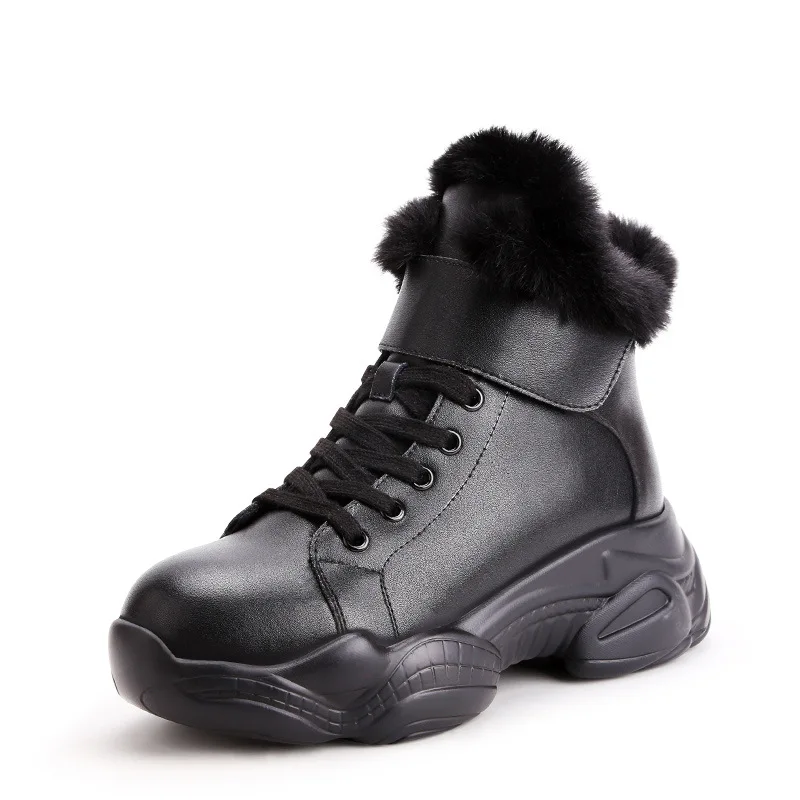 

SWYIVY Leather Boots Women Plush Women's Winter Shoes New 2019 Warm Womens Boots Ankle Female Shoes Snow Platform Booties Solid