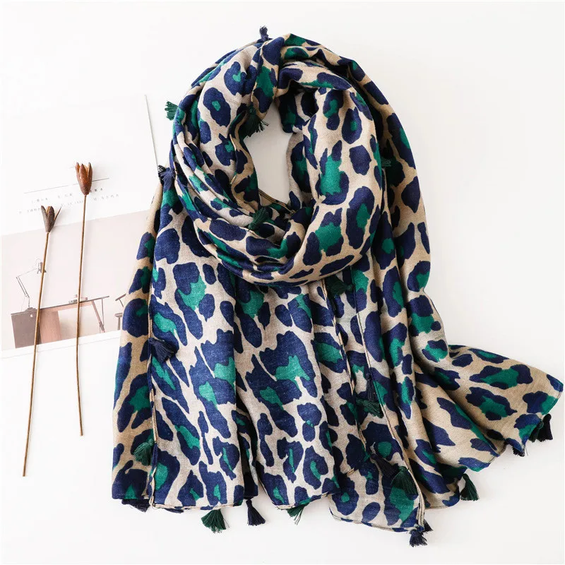 

Женская длинная шаль LJCUIYAO, шарф из хлопка и полиэстера с леопардовым принтом, большой шарф для весны, осени и зимы