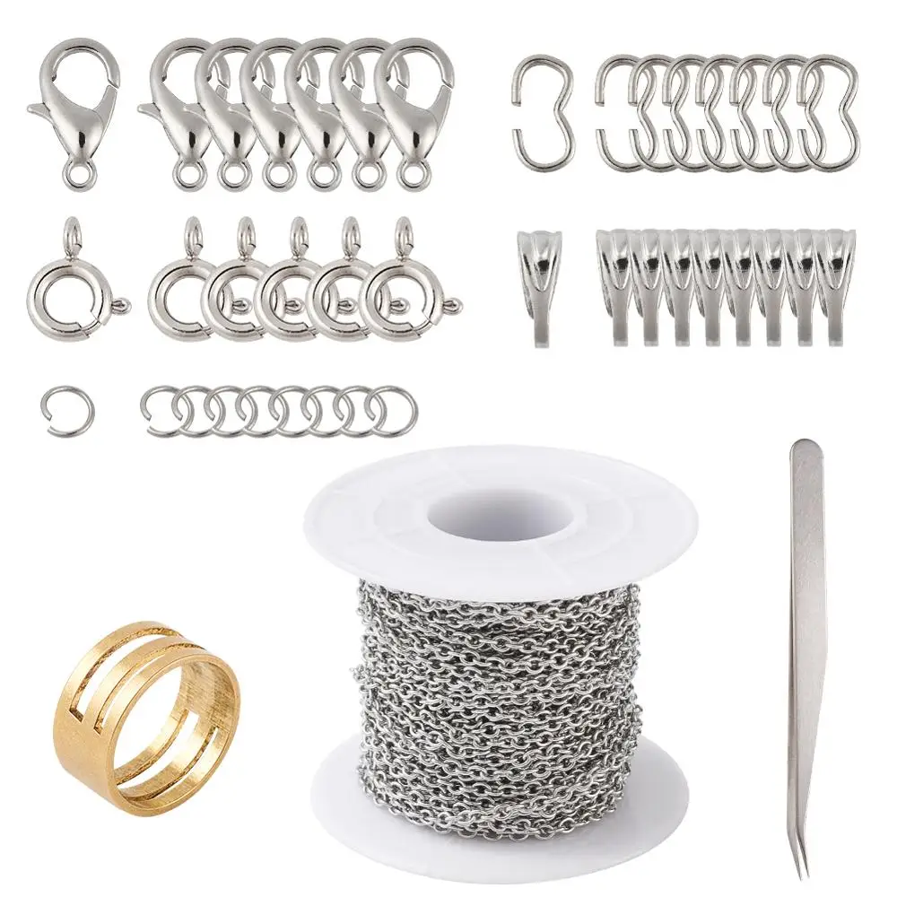 

DIY Necklace Making Set Zinc Alloy Lobster Claw Clasps Stainless Steel Cable Chains Iron Quick Connectors For Jewelry Handmade