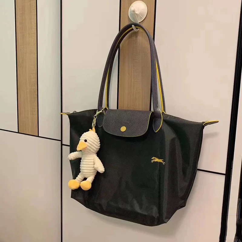 

Waterproof Nylon Women Casual Handbags Genuine Leather Handle Shopping Totes 2021 New Fashion Designer Purse Female Shoulder Bag