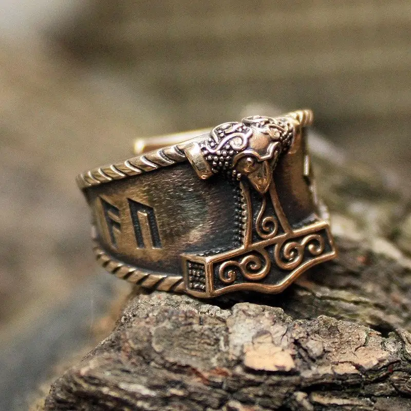 

Viking Good Luck Rune Mjolnir 316L Stainless Steel Ring Thor's Hammer Nordic Rings Men Amulet Jewelry