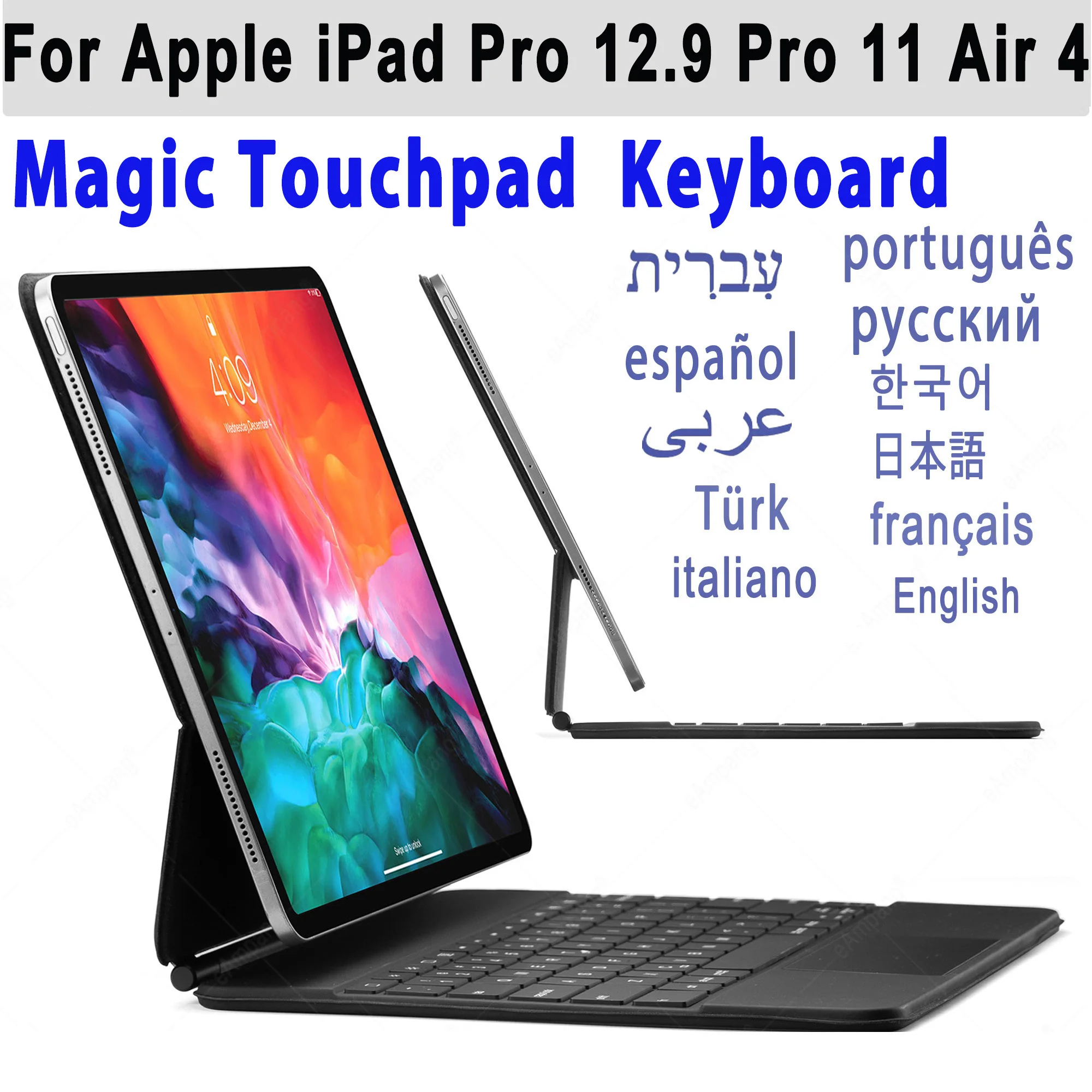 

AZERTY Magic Touchpad Keyboard Case for iPad Pro 12.9 11 2018 2020 2021 Magnetic Case Arabic Hebrew Keyboard For iPad Air 4 4th