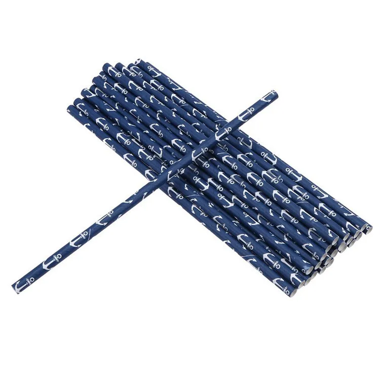 Бумага питьевые Соломки с синим украшение якорем детская праздничная одежда