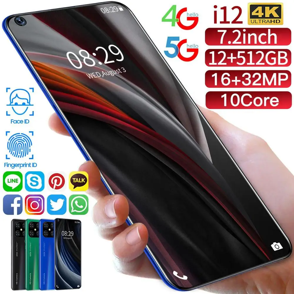 

2020 New i12 Phone Global Version 10-core 8 512G Dual Card Dual Standby 7.2-inch Full-screen Ultrabook Mobile Phone 4G Network