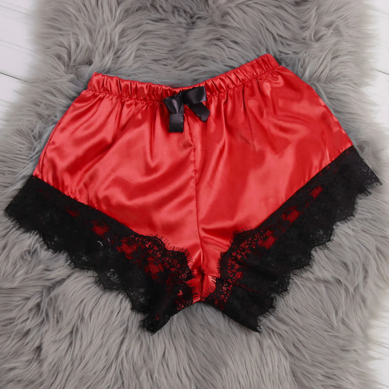 

Women Satin Sexy Stain Pajamas Bowknot Shorts Pyjamas