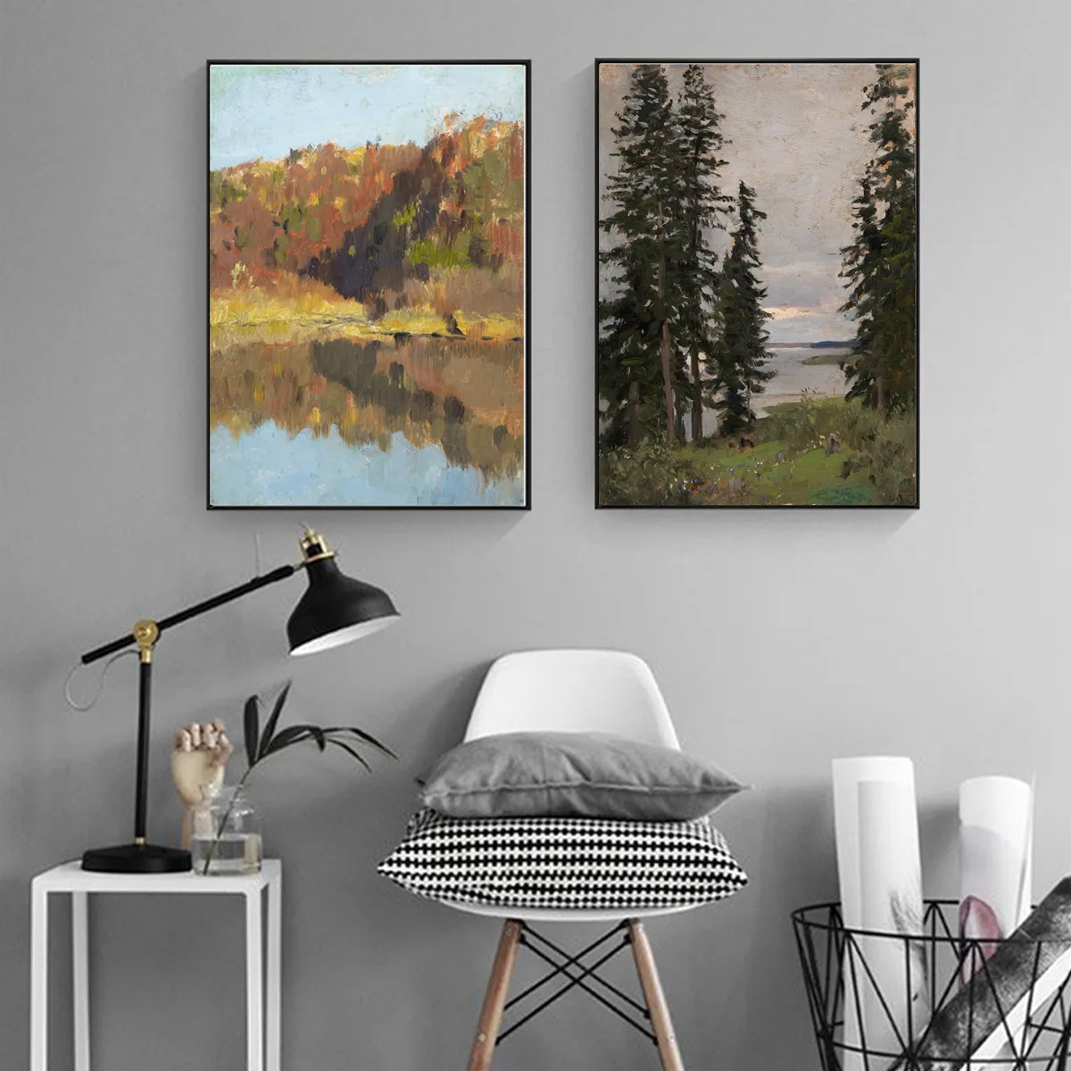 Озеро лес Пейзаж Плакат Печать холст Картина Wall Art Гостиная украшение дома -