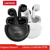 original lenovo ht38 tws bluetooth earphone mini wireless earbuds with mic for iphone xiomi sport waterproof 9d stere headphones