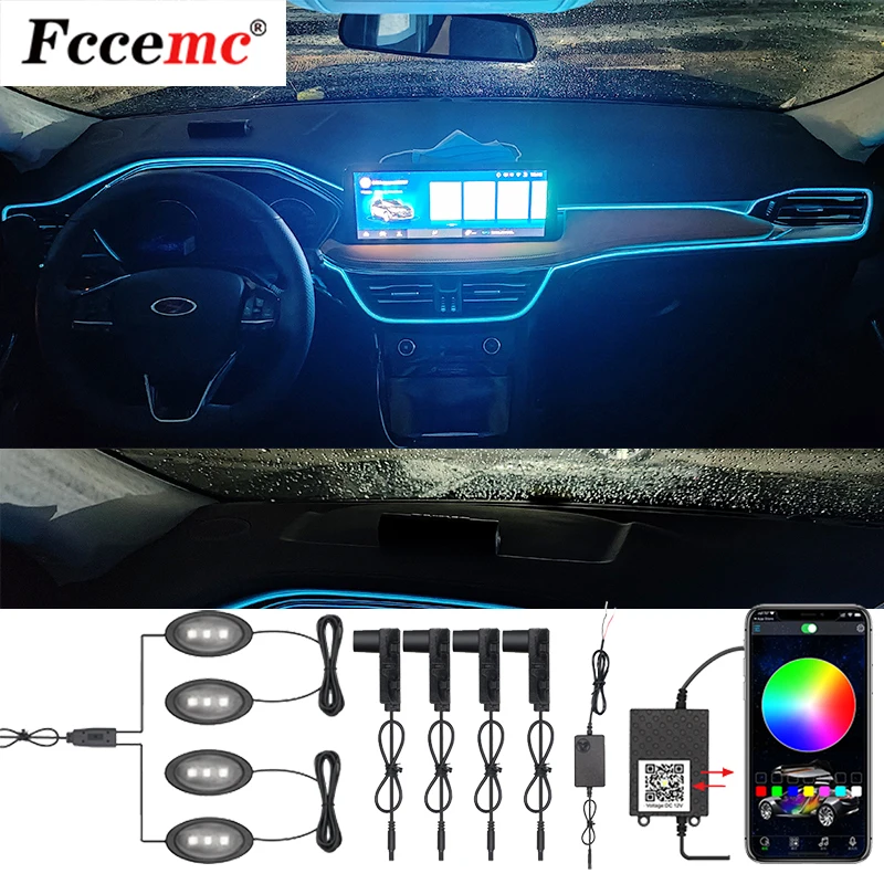 

RGB светодиодсветодиодный подсветка для салона автомобиля, оптоволоконная неоновая атмосфера EL, световая лента для сигарет, световой аппара...
