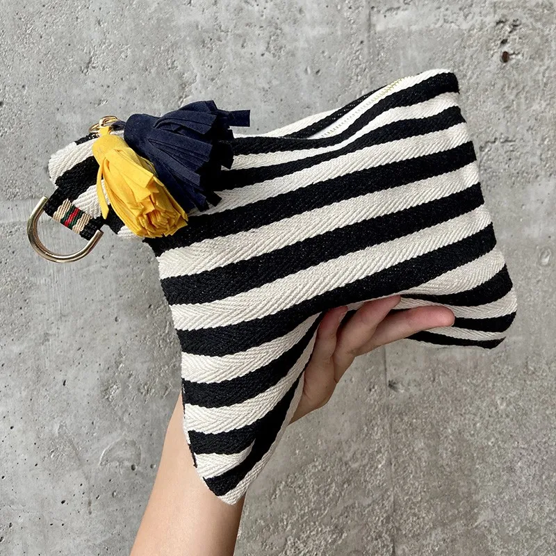 

Cosmetic Bag Women Striped Makeup Case Organizer Korean Tassel Cosmetic Pouch Necesserie Travel Toiletry Bag Canvas Beauty Case