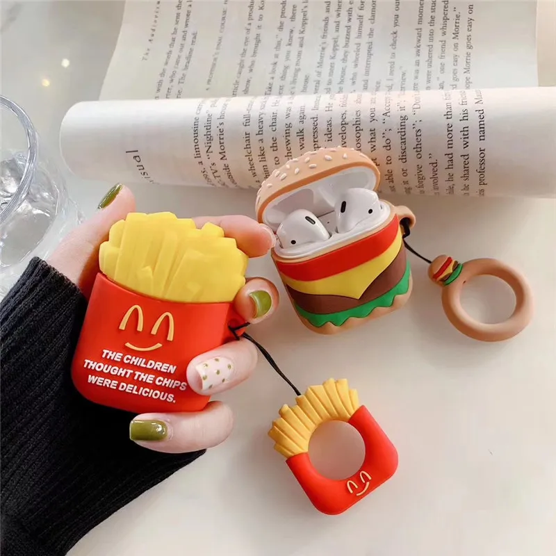 Fun Cartoon French Fries Wireless For Airpods Air Pods Eaphone Charging Box Case Couples Soft TPU Cover Cases With The Ring | Электроника