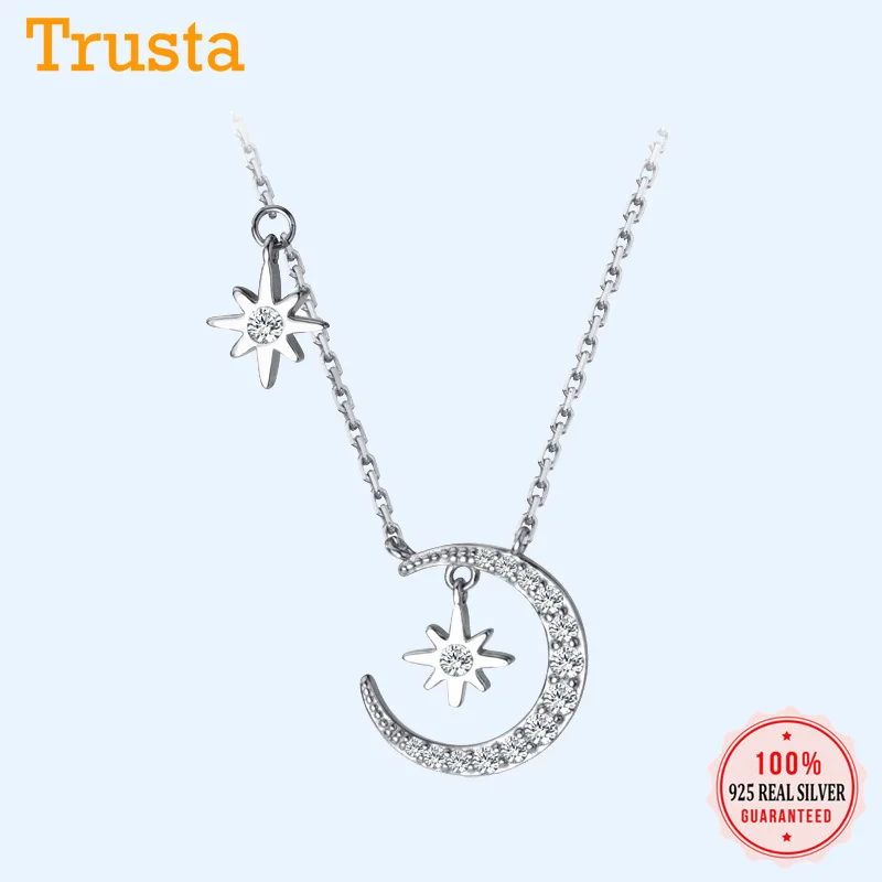 Trustdavis подлинное серебро 925 пробы Ослепительная Луна Звезда CZ подвеска короткая