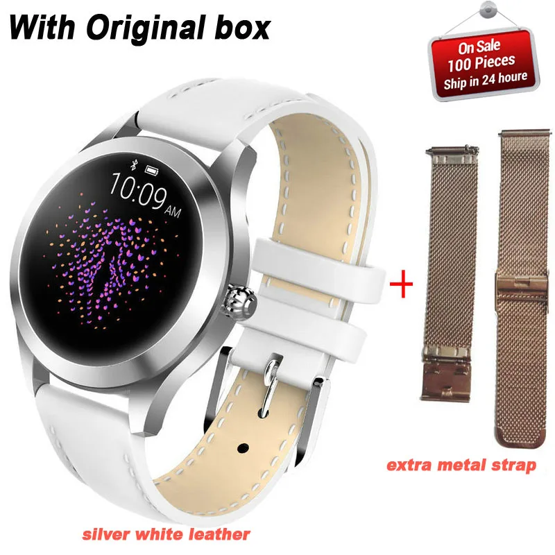 add extra strap KW10 Смарт часы для женщин IP68 Водонепроницаемый мониторинг сердечного ритма Bluetooth фитнес Браслет Smartwatch для Android IOS pk H2 H1 - Цвет: add extra strap