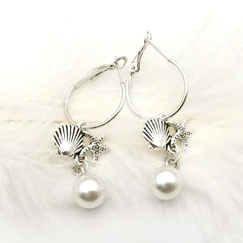 

New Charm Pearl Earrings Shell Starfish Pendant Earring Fashion Jewelry Earrings for Woman Hoop Drop Earrings Jewelry Earrings