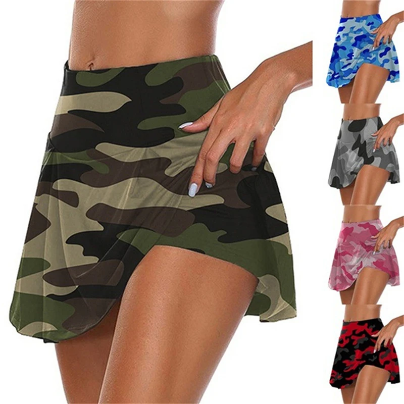

Модные женские сексуальные юбки Hakama, имитация двух частей, летняя мини-юбка с высокой эластичной талией и камуфляжным принтом, женская улич...