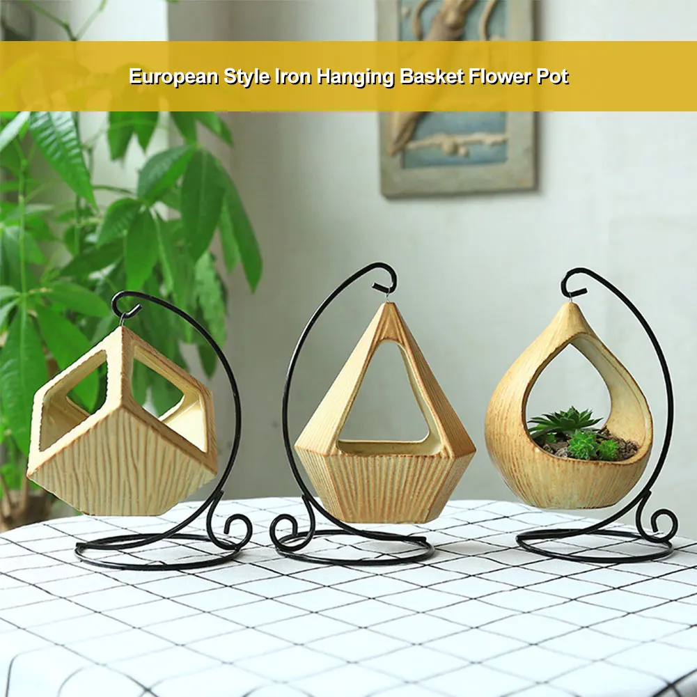 

Iron Frame Ceramic Desktop Hanging Basket Geometric Shape Plant Flower Pot Basket Home Decoration Home Decoration Hanging