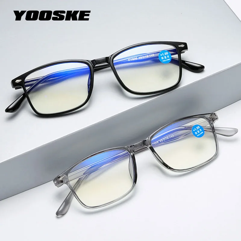 

YOOSKE Ultralight Blue Light Blocking Reading Glasses Men Women Square Presbyopic Prescription Eyeglasses+1.5 +2.0 +2.5 +3.0 3.5