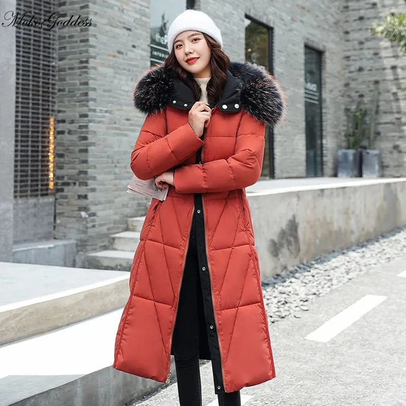 

Moko/длинная парка с капюшоном, пальто, зимняя куртка для женщин, тонкая модная двухсторонняя одежда, парка, куртка с меховым воротником, Женск...