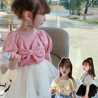 2021 summer girls short sleeve cotton top new style female baby korean puff sleeve princess bow t shirt toddler girl clothes