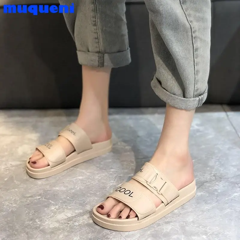 

2021 new Women Belt Buckle Flat Slippers Open Toe Casual Square Sandals Fashion Beach Shoes size 36-41