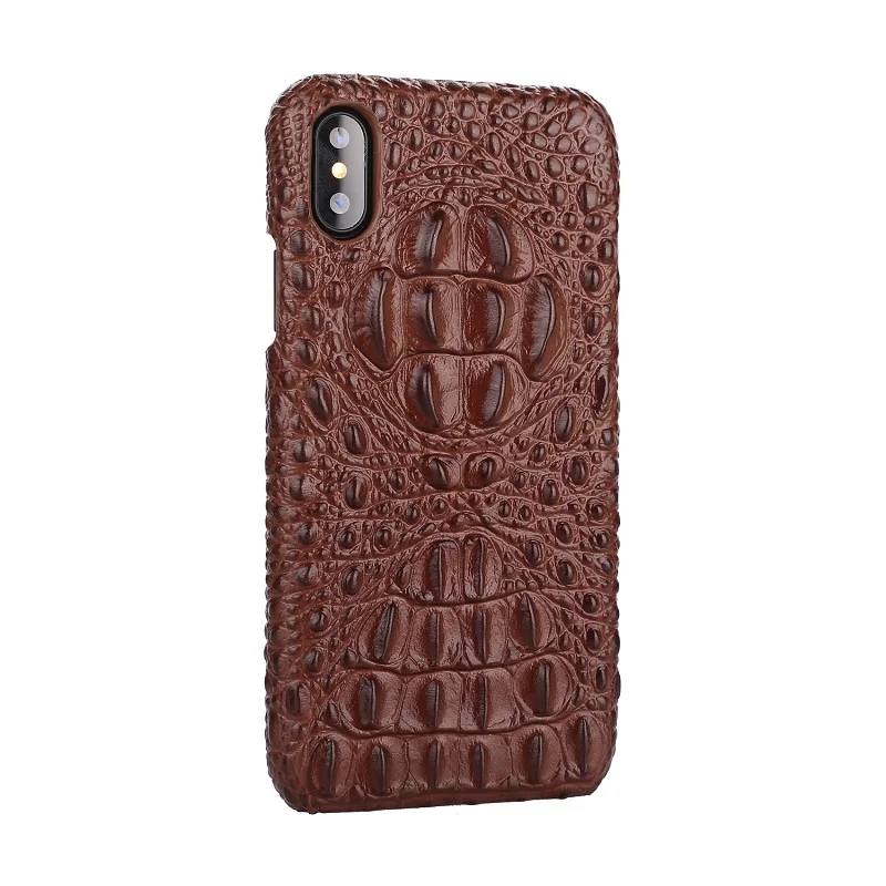 Brown iPhone Case Чехол Solque из натуральной кожи для iPhone X, XS, Max, XR, 7, 8 Plus, сотовый телефон, роскошный крокодил, Ретро стиль, тонкий чехол, чехол s - Цвет: Brown iPhone Case