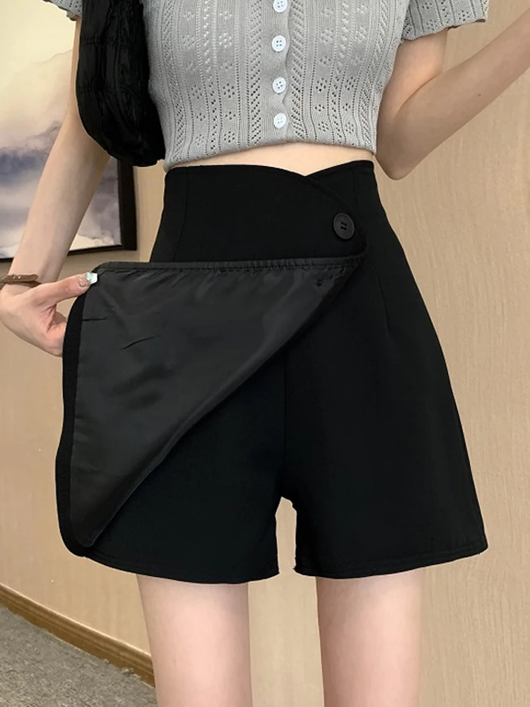 

2021 Summer irregular high waist skirt button down girls skirts