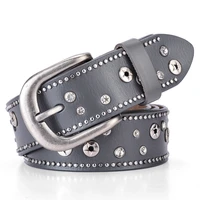 vintage big buckle western cowgirl belt pu faux leather belts for women metal flowers rhinestone rivets decoration waist belt