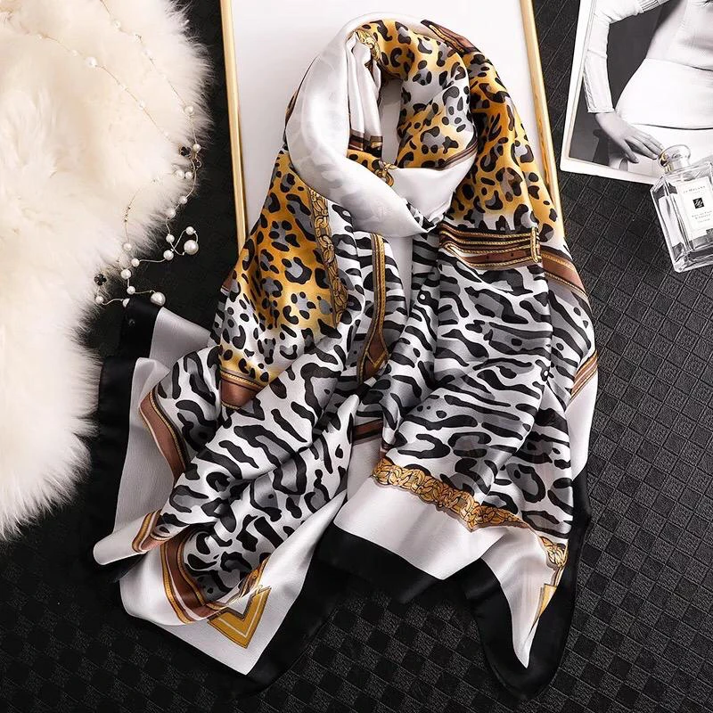 

Yulaili 2020 Luxury Women Silk Scarf Spring Summer Vintage Classic Leopard Grain Design Scarves Lady Soft Shawls Wraps