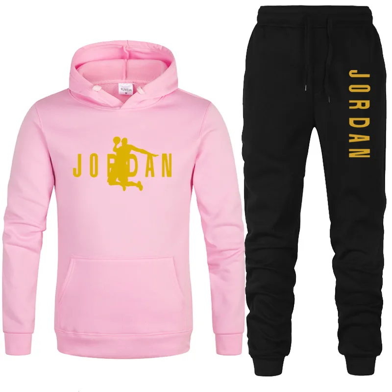 

2021 Fashionable Men's Printed Pure Color Hoodie And Pants Two-Piece Spring Casual Men's Jogging Sportswear Set