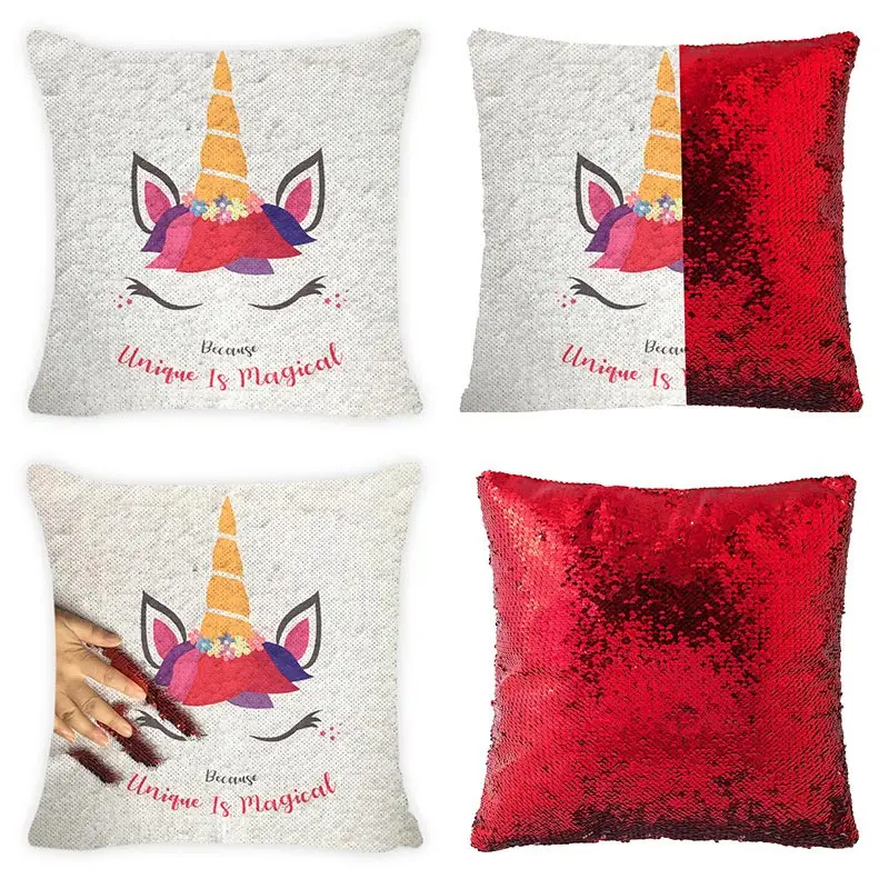 Реверсивный Подушка со стразами чехол Единорог Трамп Цвет изменение Магическая