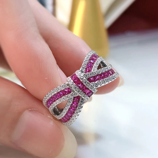 925 Sterling Silver - Ruby High Carbon Diamond Rings For Women 4