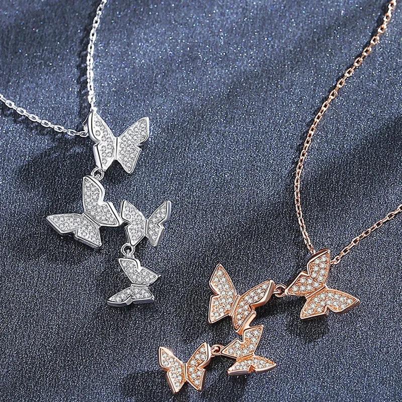 

Trendy 925 Sterling Silver Shiny Full Zircon Butterfly Simple Animal Pendants Necklaces Wedding Gift Girl Fine Jewelry Necklace
