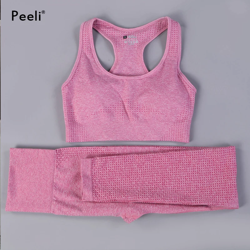 Комплект для йоги Peeli женщин одежда фитнеса комплект тренажерного зала бесшовные