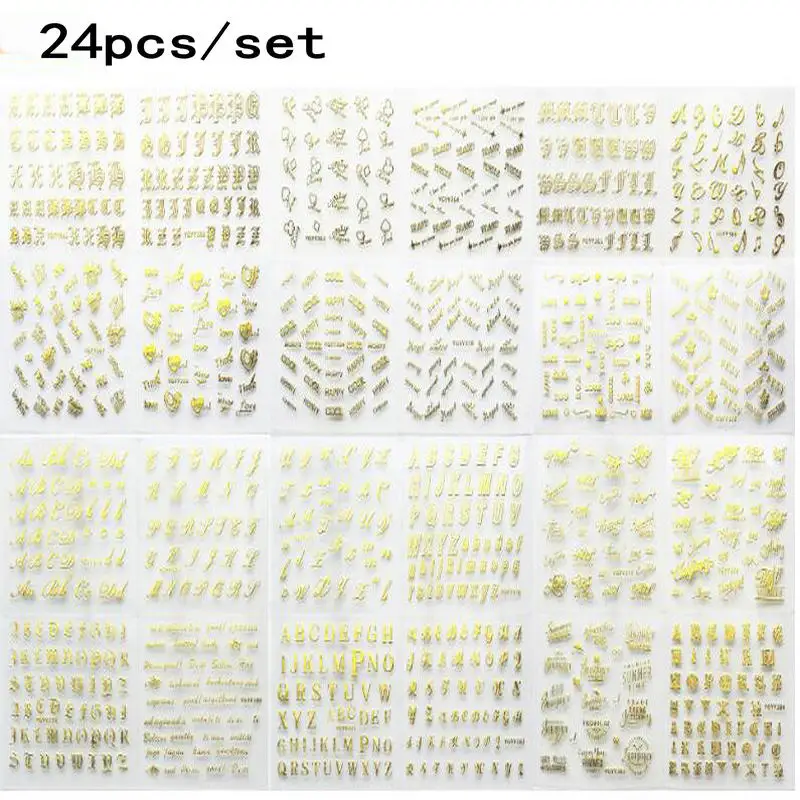 

24pcs/Set Gilded Decals English Letters Nail Art Jewelry Fillings Accessory DIY Handmade Sticker Manicures Polish Resin Craft