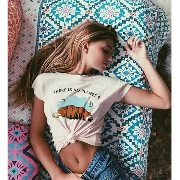 Нет планета B Графический свободная хлопковая футболка на каждый день для