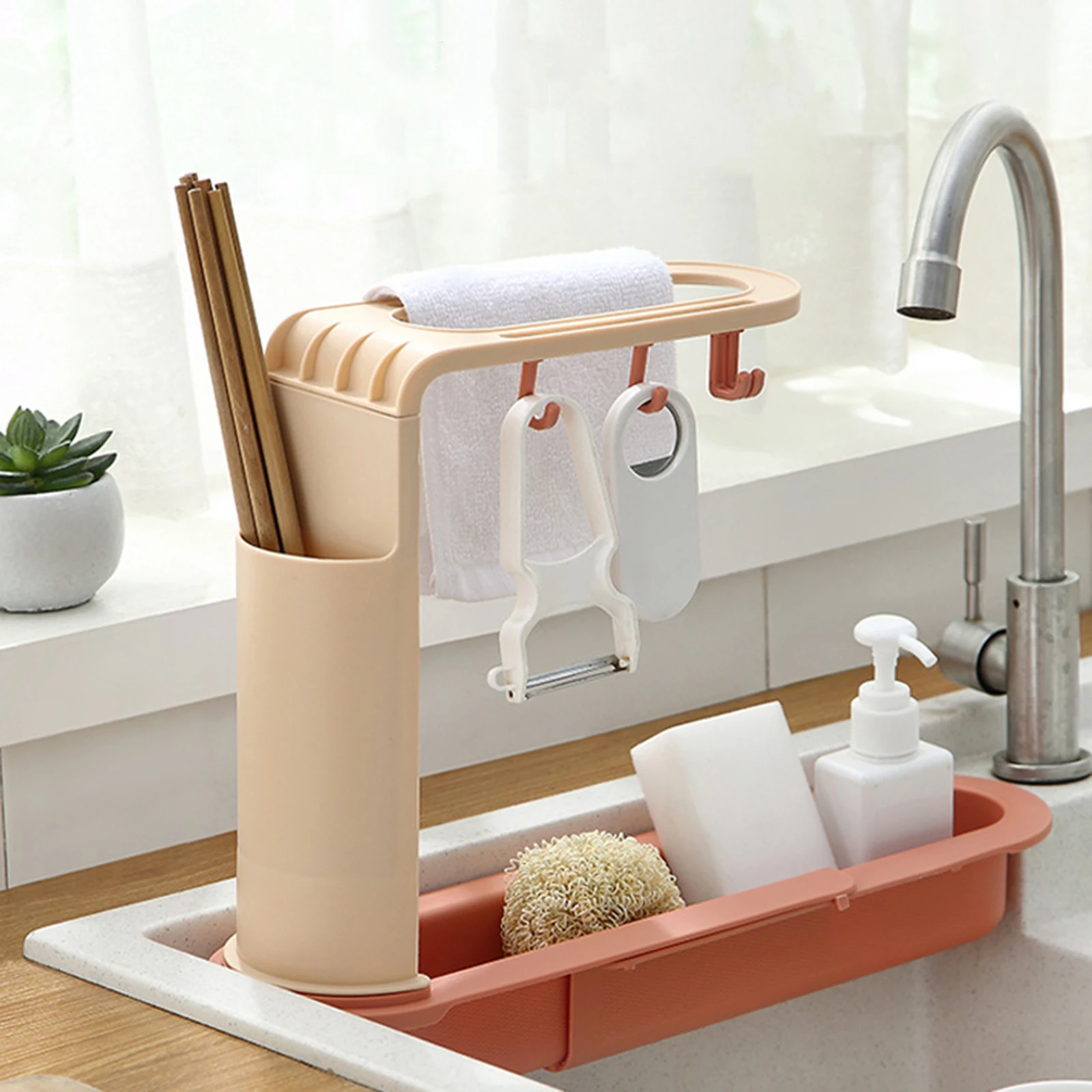 

Draining Rack Vegetable Washing Basin Shelf Telescopic Basket Cup Spoon Chopsticks Bathroom Organizer Kitchen Storage