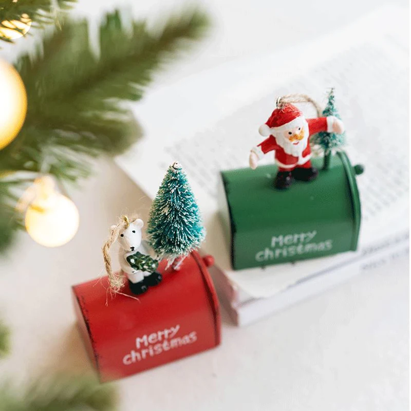 

Merry Christmas Iron Mailbox Ornament Hand-Painted Xmas Tree Pendant Lovely Christmas Party Decoration DA