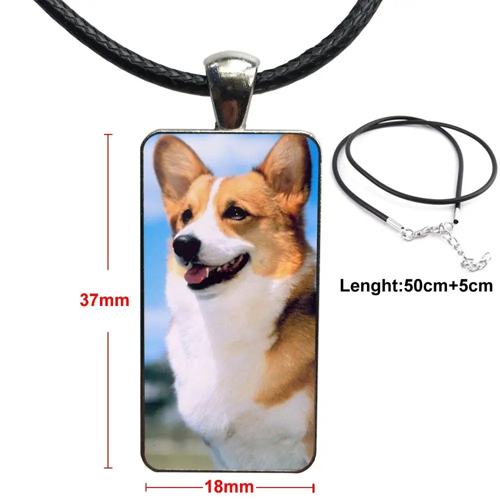 

Corgi Puppy Dog For Women Girls Glass Cabochon Choker Pendant Rectangle Necklace Steel Color Jewelry