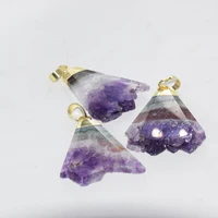fashion jewelry natural slice geode druzy stone triangle pendant femme 2021 raw purple crystal quartz gold point pendant women