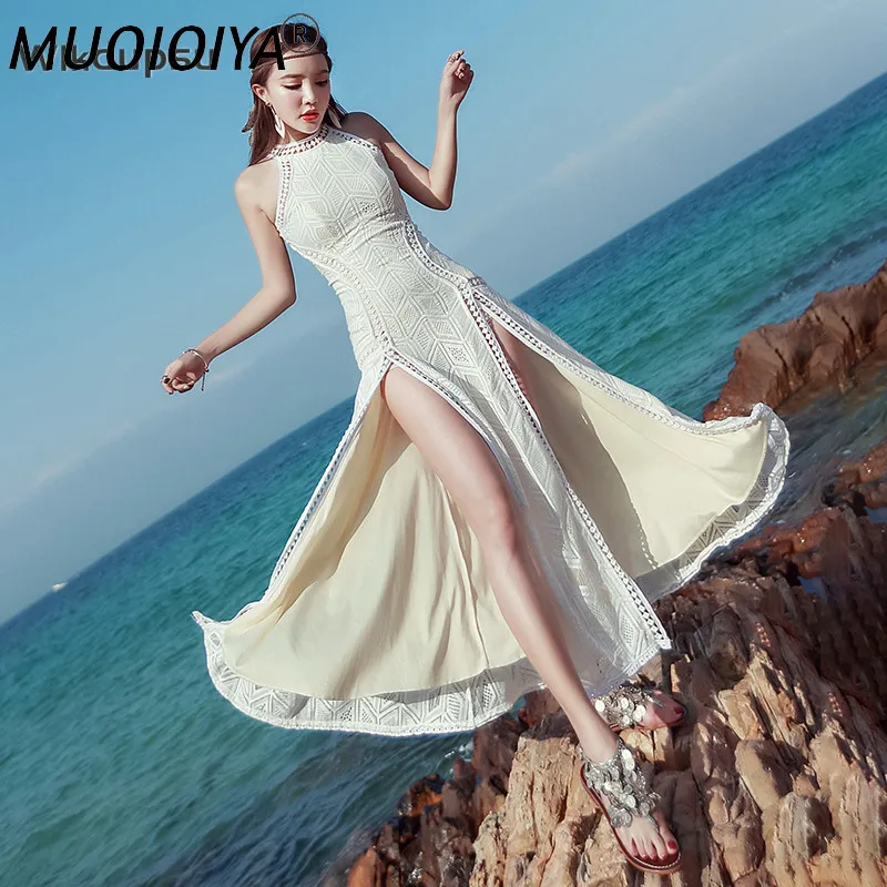 

2021 New Summer Dress Women Fashion Sexy Open Fork Sleeveless Backless Bodycon Split Party Vestidos Beach Lace Long Maxi Dresses