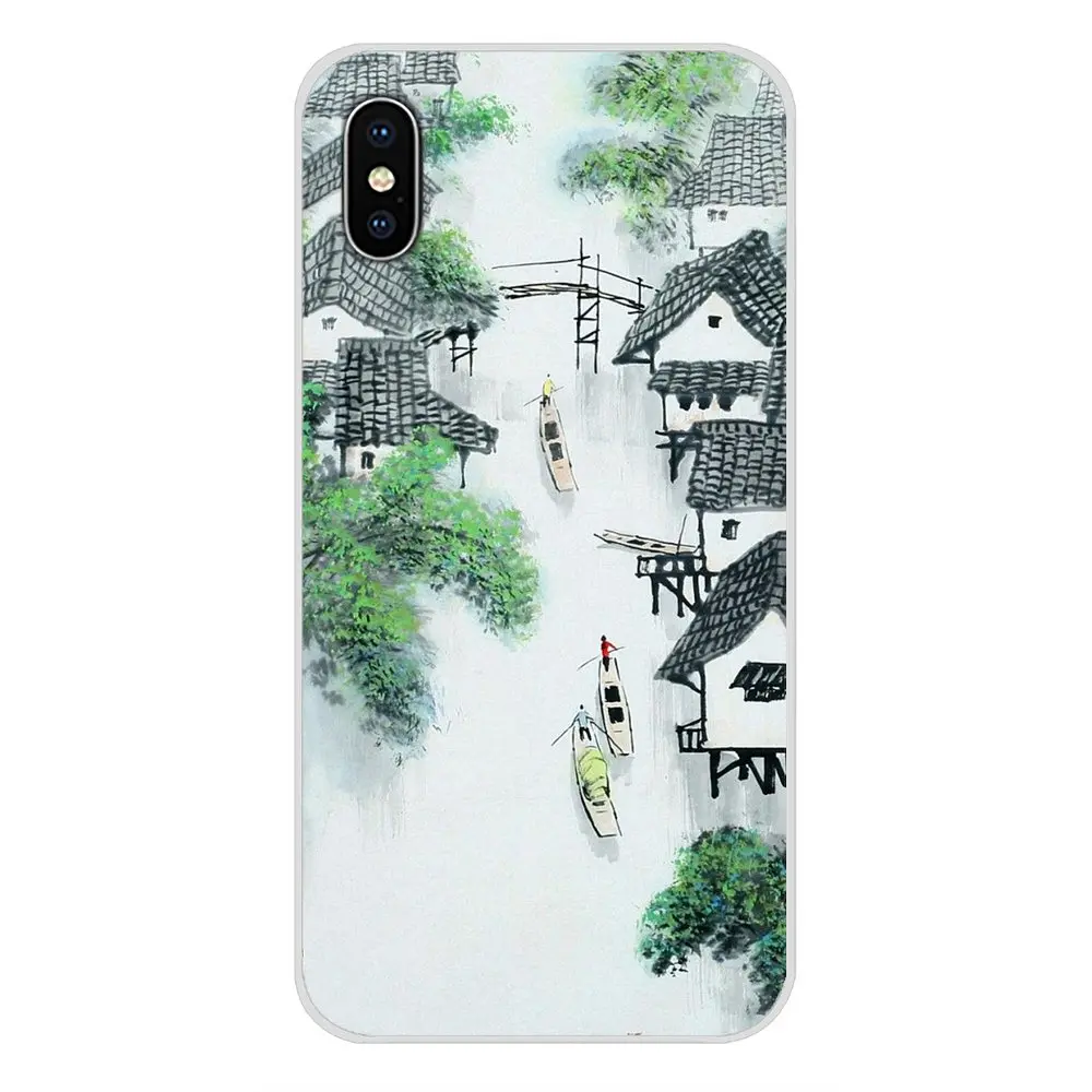 Chinese style ink painting For Apple iPhone X XR XS 11Pro MAX 4S 5S 5C SE 6S 7 8 Plus ipod touch 5 6 TPU Transparent Case Covers | Мобильные