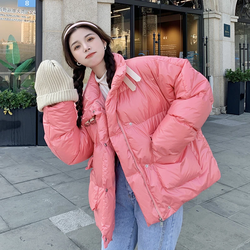 

Lucyever Women's Thicken Warm Puffer Jacket Korean Style Stand Collar Down Cotton Parkas Female Winter Loose Bread Service Coats