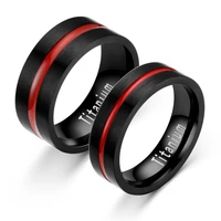 baecyt mens fashion 8mm black brushed titanium steel ring red groove men wedding ring gifts for men