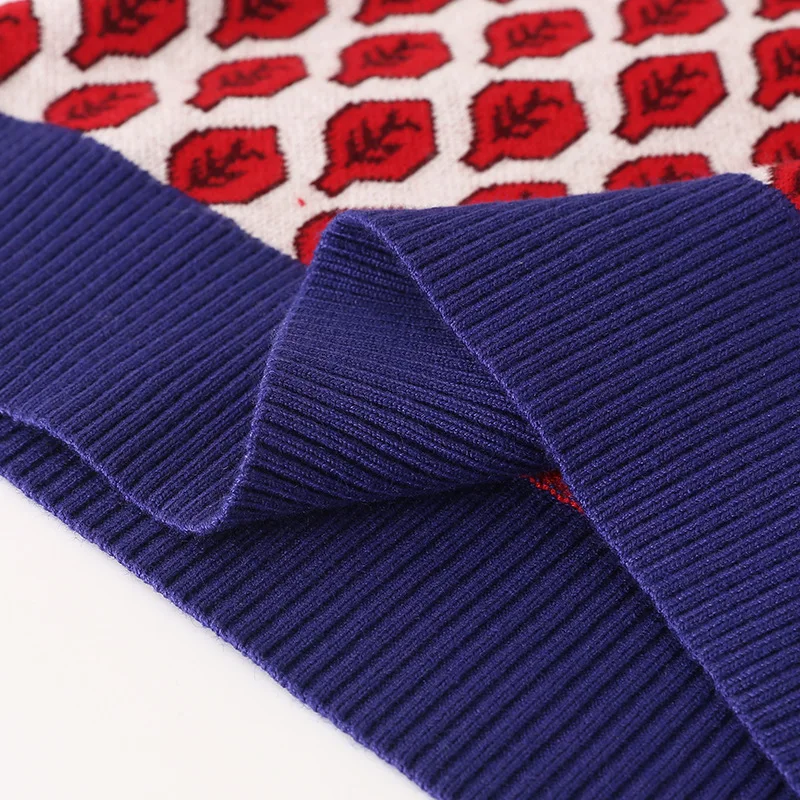 Long Sleeve O-Neck Lurex Christmas Pullovers Autumn Knitted Retro Tops Women New Vintage Red Leaf Jacquard Warm Sweaters C-007 | Женская