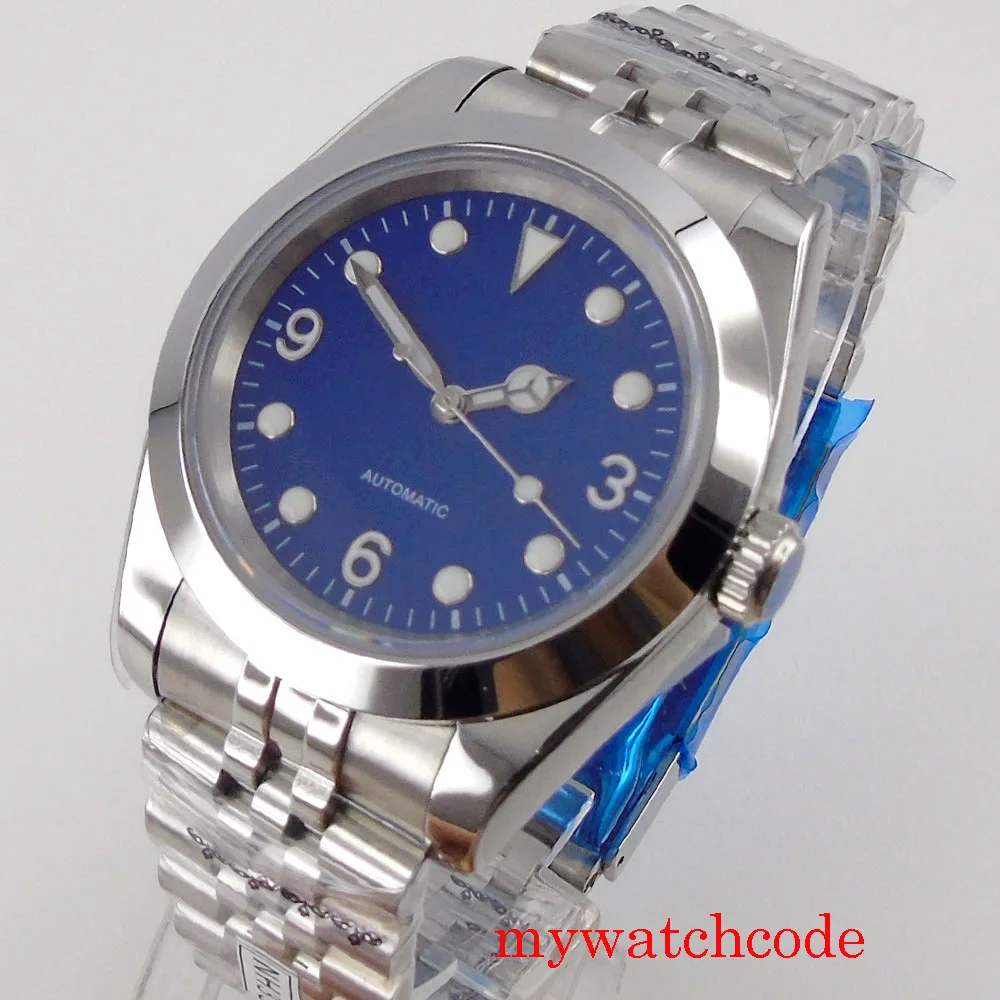 

Bliger Polished Case 24 Jewels NH35A Automatic Men Watches Sapphire Crystal Auto Date Blue Dial Oyster Bracelet