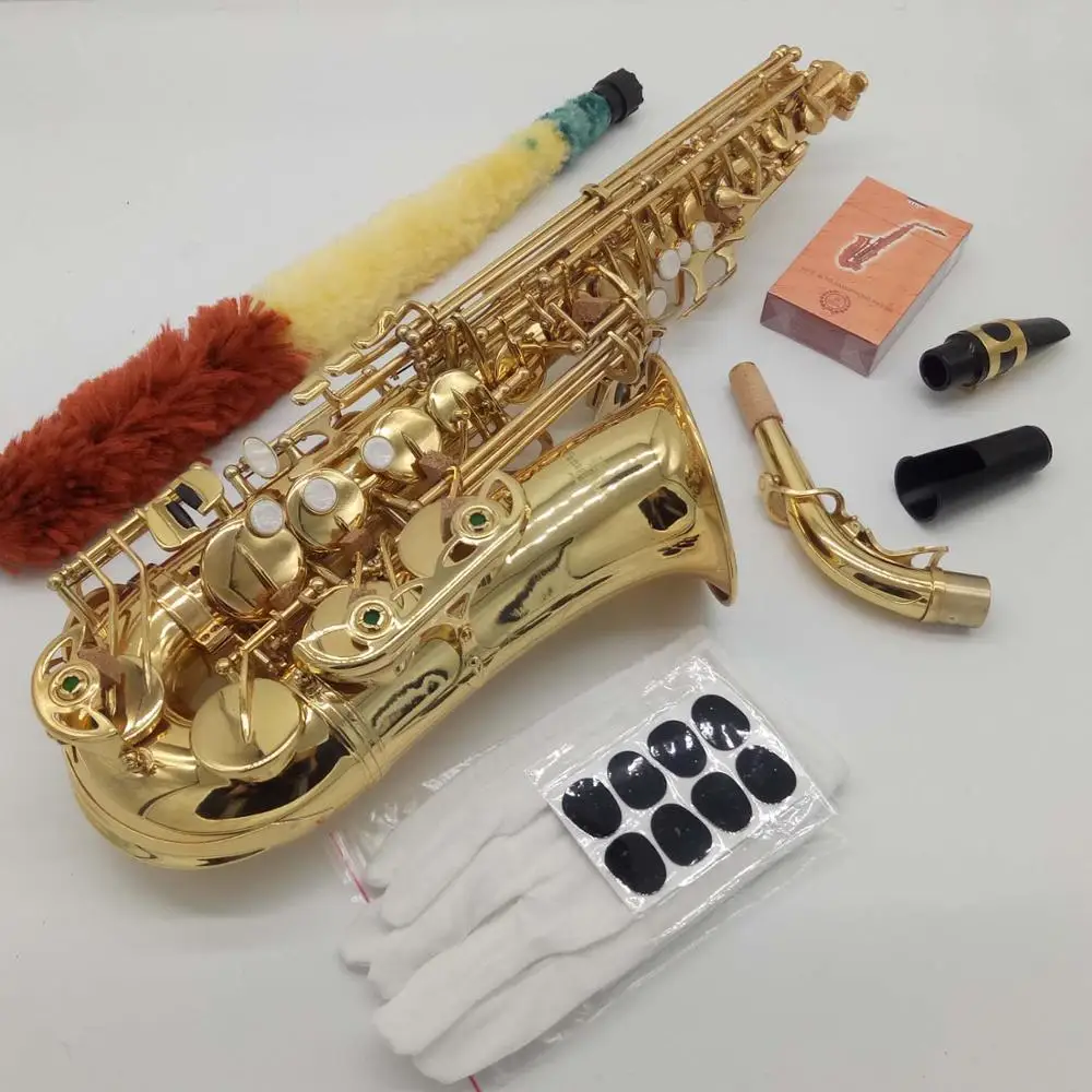 Новый элегантный звуковой МФК альт-саксофон искусственный Золотой лаковый Sax альт-мундштук ретровый шейный музыкальный инструмент