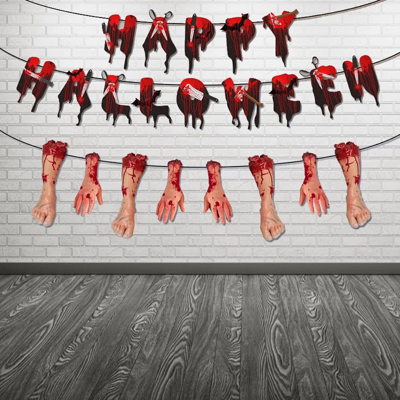 Бумажные баннеры на Хэллоуин Кровавые ножи отрезанные руки подвесные пучки