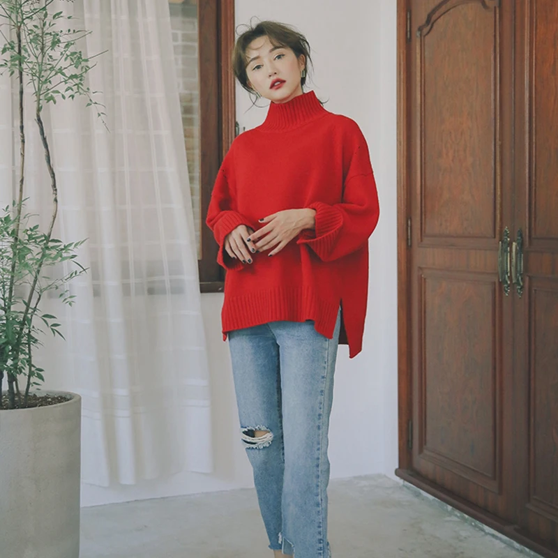 Осенне-зимний пуловер с высоким воротником свободные свитера оверсайз для
