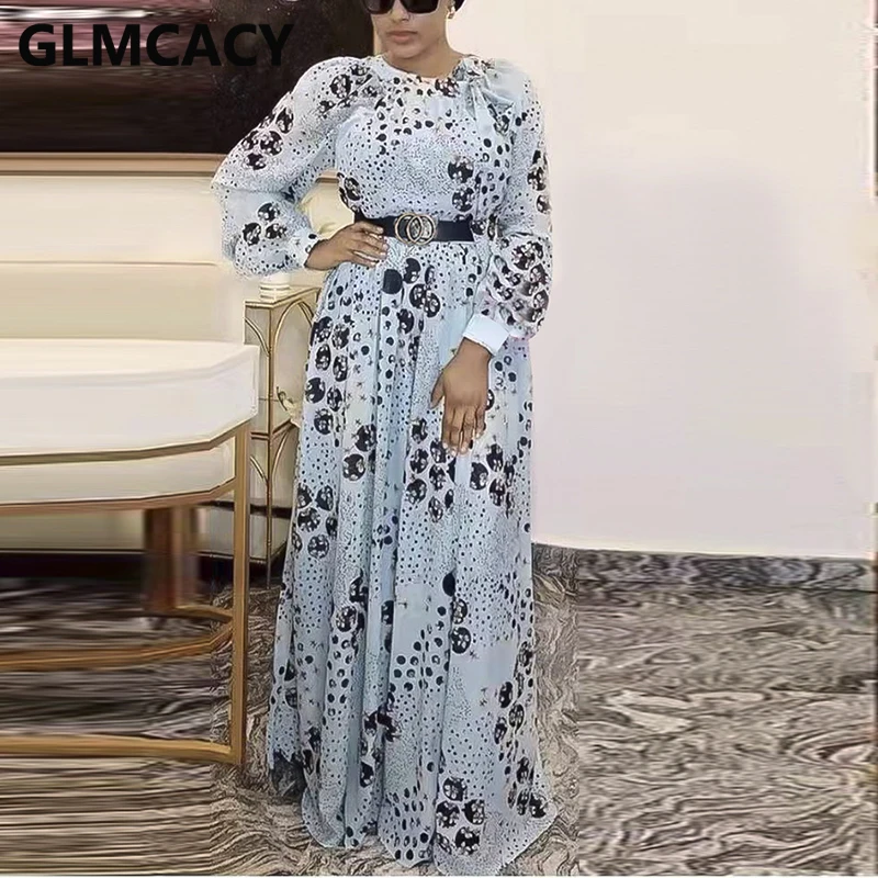 

Женское Шифоновое Платье макси с длинным рукавом и леопардовым принтом